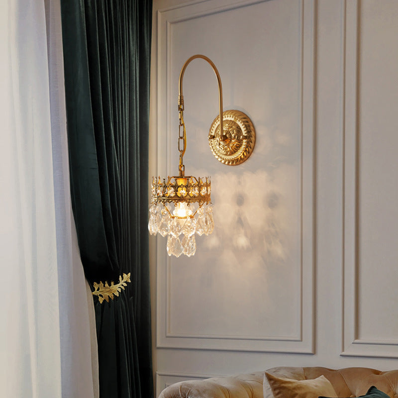 French Retro Crystal Crown Light Luxury Wall Lamp